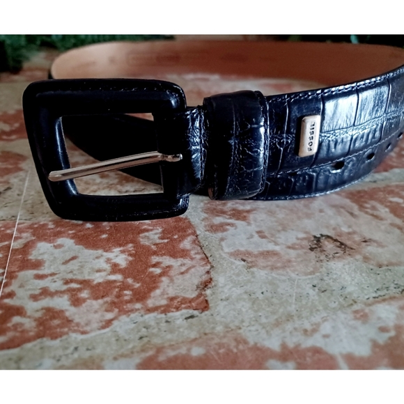 Fossil Black Croc Embossed Leather Belt - Picture 8 of 13